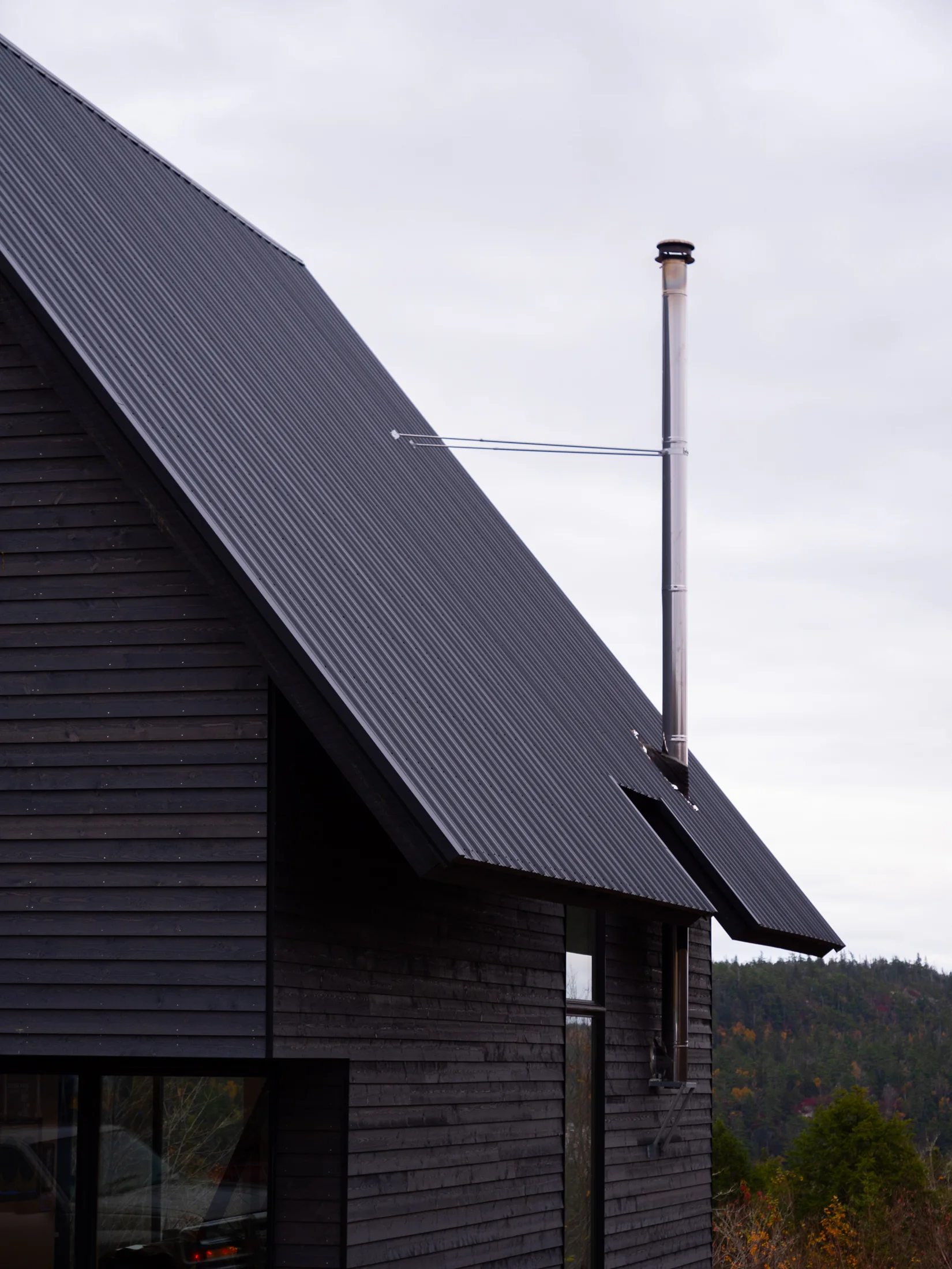 Black timber-clad Myra home with a steep metal roof